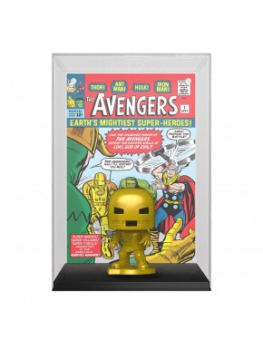 Figura de vinilo dorada de Iron Man con portada de Avengers