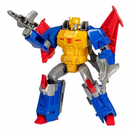 Figura Transformers Metalhawk de 18 cm en colores rojo, azul y amarillo