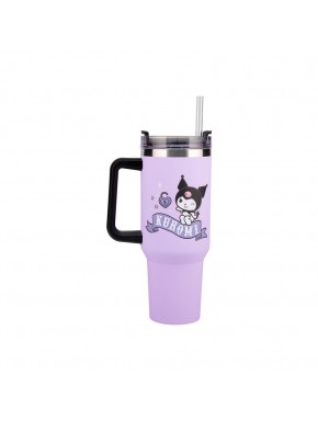 Copo Tumbler Kuromi Sanrio com canudo e alça preta