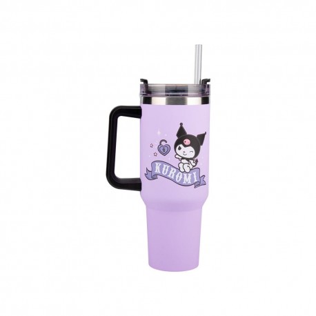 Copo Tumbler Kuromi Sanrio com canudo e alça preta