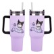 Copo Tumbler Kuromi Sanrio com canudo e alça preta