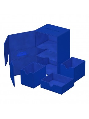 Caja Ultimate Guard azul monocolor abierta con bandejas visibles.