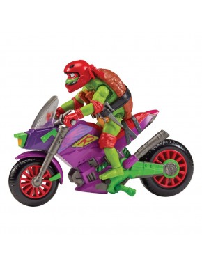 Figura Raphael con vehículo púrpura y verde de TMNT