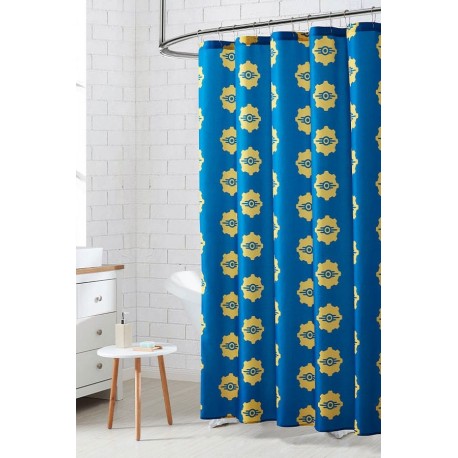 Cortina de ducha azul de Fallout Vault Tec con logotipo