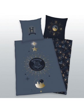 Funda nórdica Harry Potter Hogwarts azul con escudo y detalles dorados