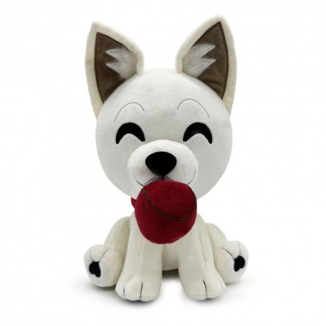 Peluche blanche de Scratch de Baldur's Gate 3 avec balle rouge