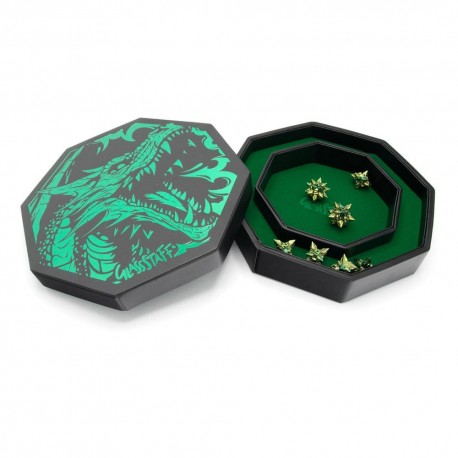 Plateau de dés octogonal avec design de dragon vert