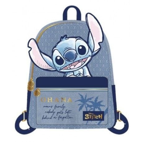 Mochila azul Stitch Lilo & Stitch 27 cm con diseño de palmeras