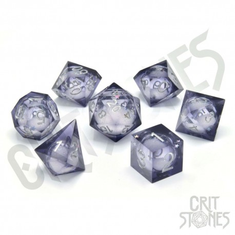 CritStones Liquid Core dados con núcleo líquido y tinta plateada