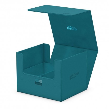 Boîte Ultimate Guard Minthive bleue ouverte avec cartes