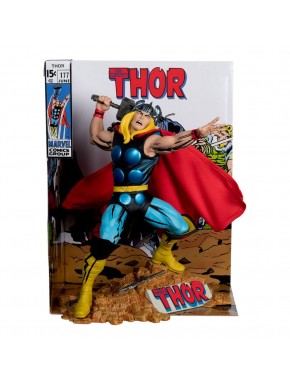 Statue Marvel de Thor avec cape rouge et marteau.