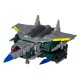 Figura Transformers Overcharge en modo robot con espada y rifle láser.