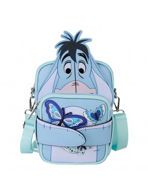 Bandolera azul de Eeyore con mariposas y flores
