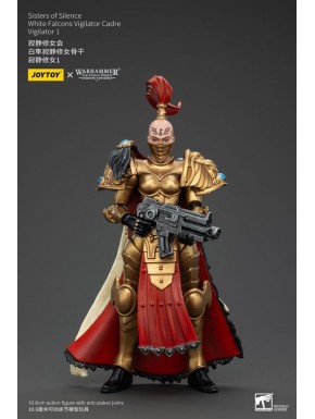 Figura articulada Sisters of Silence Warhammer con armadura dorada y capa roja