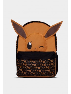 Mochila Pokémon Eevee marrón con orejas y patrón de pokébolas