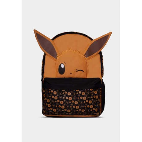 Mochila Pokémon Eevee marrón con orejas y patrón de pokébolas