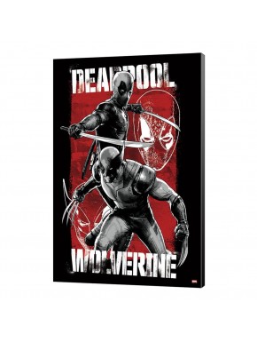 Póster de madera Marvel con Deadpool y Wolverine en colores rojo y negro