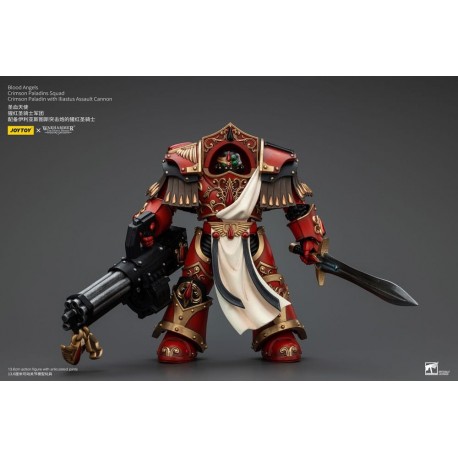 Figura articulada de Crimson Paladin de Warhammer con armadura roja y cañón.