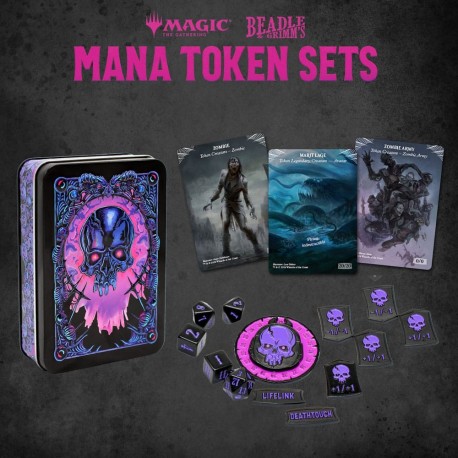Set de Dados Magic the Gathering Mana Negro con fichas y cartas