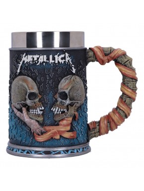Jarra Metallica Sad But True con calaveras y logo