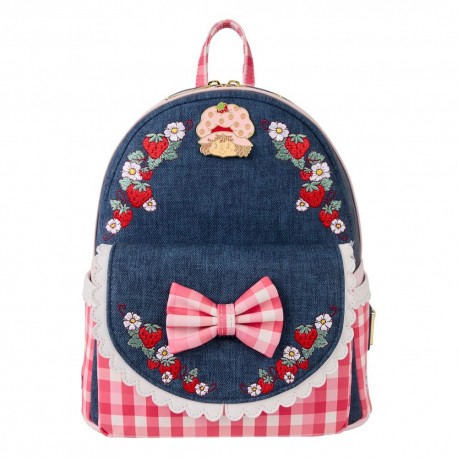 Mochila mini Tarta de Fresa en denim con detalles rosas de Loungefly