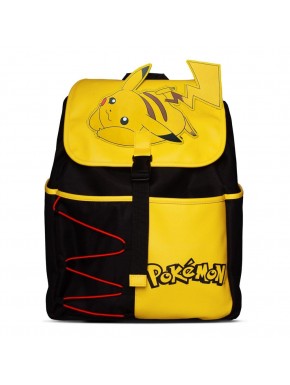 Mochila Pikachu Huge de Pokémon, amarilla y negra, con detalle de Pokébola