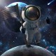 Figura de PVC astronauta Apollo 11 com bandeira sobre base lunar