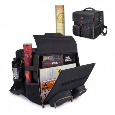 Bolso bandolero negro con compartimentos para juegos de mesa