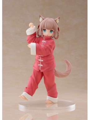 Estatua de anime Kinako Nyang de 15 cm en traje rosa con orejas de gato