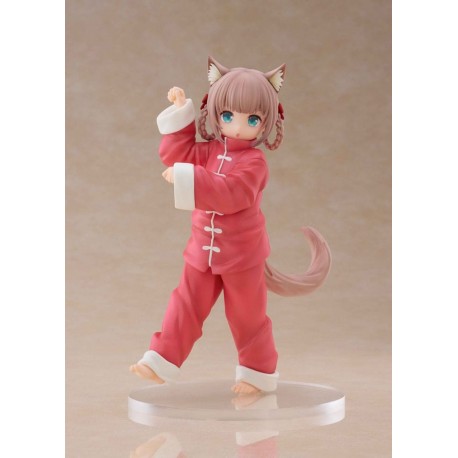 Estatua de anime Kinako Nyang de 15 cm en traje rosa con orejas de gato