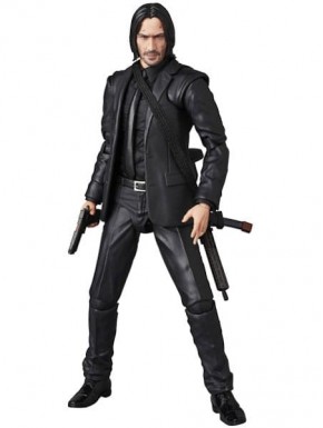 Figura articulada de John Wick en traje negro con armas