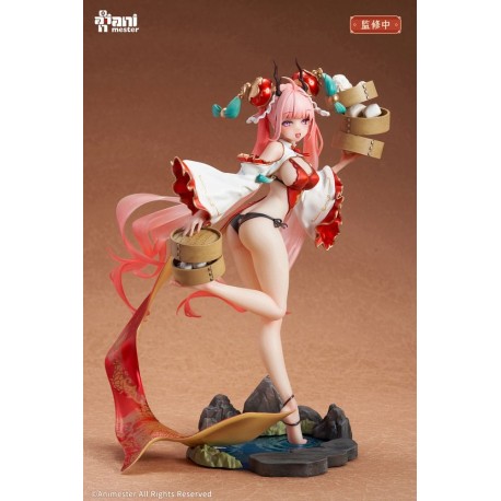 Figura detallada de Long Xiaoling con atuendo rojo y blanco