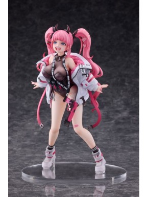 Estatua de PVC de Arisa de 26 cm con cabello rosa y chaqueta blanca