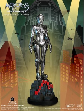 Statue argentée Metropolis Maschinenmensch sur base détaillée