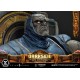 Estátua de Darkseid no trono desenhada por Carlos D'Anda