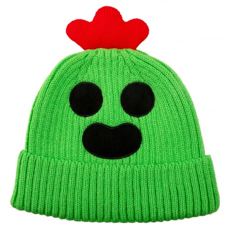Gorro verde de Spike do Brawl Stars com detalhes vermelhos e pretos