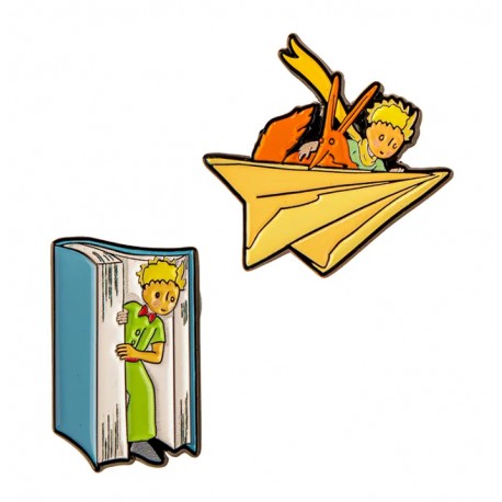 Pins de El Principito con libro y avión de papel