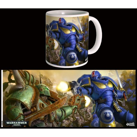 Taza de cerámica Warhammer 40K con Ultramarines VS Nurgle