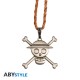 Pendentif métallique crâne One Piece avec cordon marron