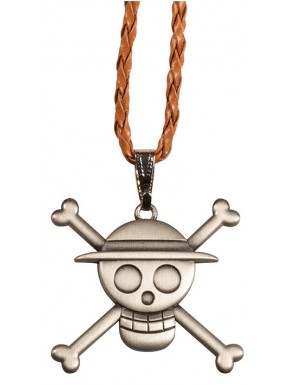 Colgante metálico calavera One Piece con cordón marrón