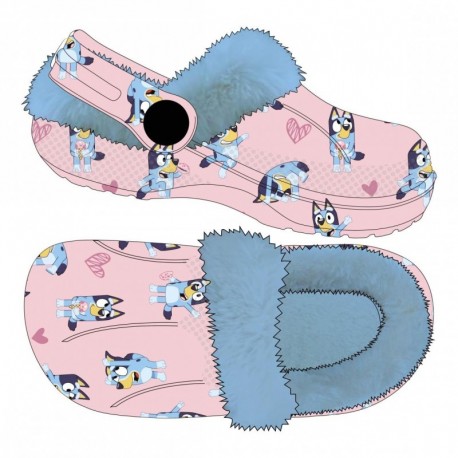 Zapatillas de casa zueco Bluey con borreguillo azul