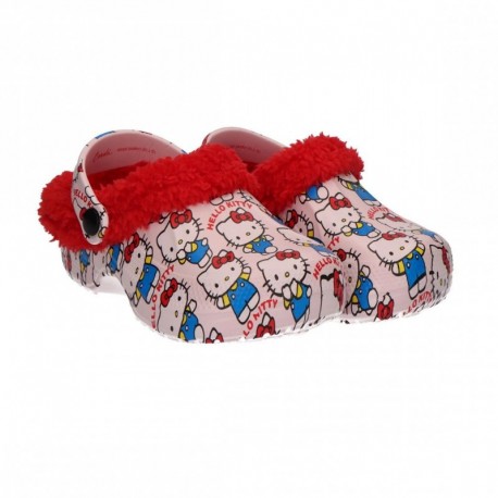 Chaussons maison Hello Kitty, design rose avec laine rouge