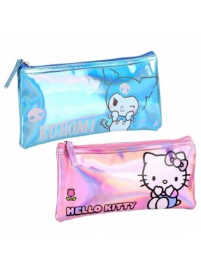Estuche iridiscente Hello Kitty y Kuromi en rosa y azul