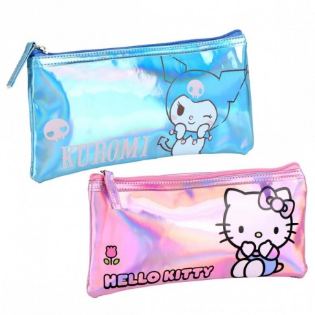 Estuche iridiscente Hello Kitty y Kuromi en rosa y azul