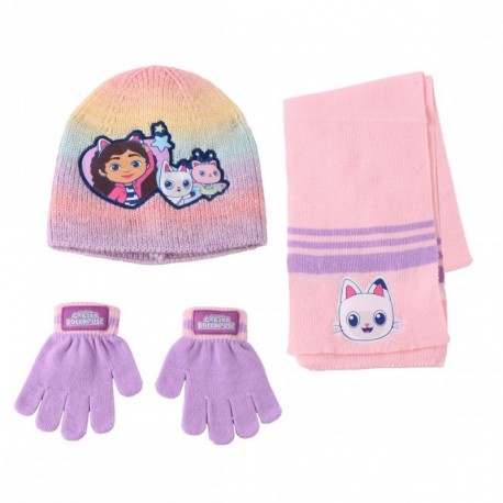 Ensemble Gabby's Dollhouse multicolore avec bonnet, écharpe et gants