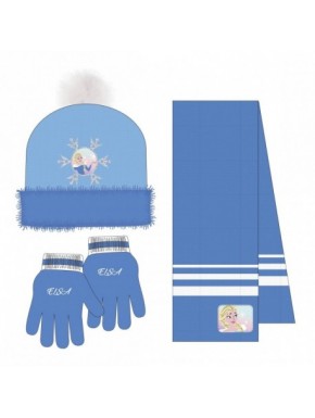 Ensemble écharpe, bonnet et gants Frozen en bleu