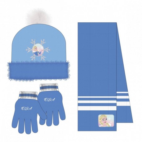 Conjunto de bufanda, gorro y guantes Frozen en azul