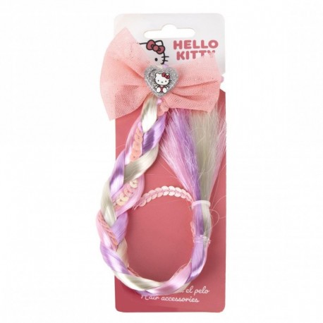 Elástico de cabelo extensível Hello Kitty rosa com laço e pingente