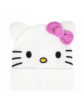 Gorro de punto Hello Kitty con lazo rosa en blanco