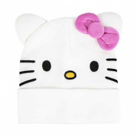 Gorro de punto Hello Kitty con lazo rosa en blanco
